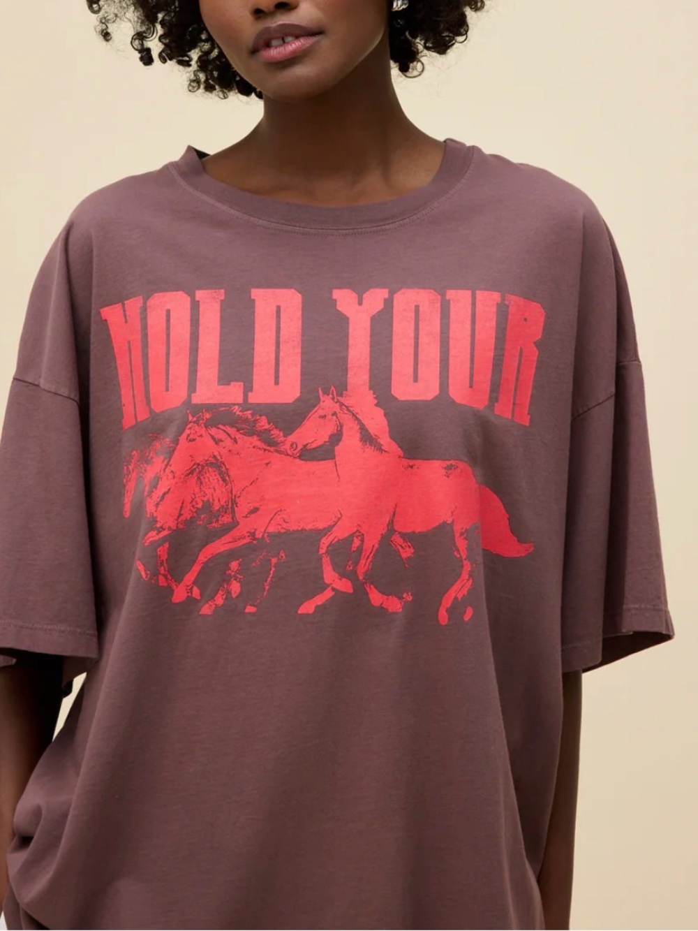 DAYDREAMER LA OS Hold Your Horses Graphic Tee - Brown with Red Print